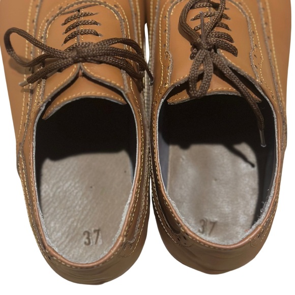 Handmade Tan Leather Oxfords Wide Toebox Size EU 37 - Picture 3 of 6